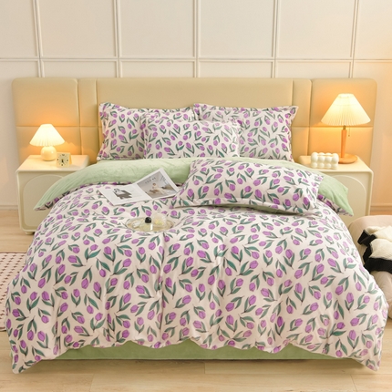 91家纺网 家纺一手货源 找家纺 总-梦之星 2025新款8斤重牛奶绒6D雕花绒四件套法莱水晶金貂