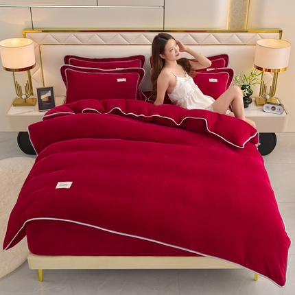 91家纺网 家纺一手货源 找家纺 （总）董成龙 2024新款高克重纯色牛奶绒法莱绒金貂貂狐床笠款四件套