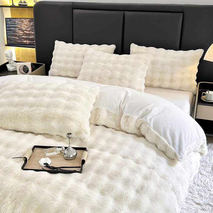 91家纺网 家纺一手货源 找家纺 （总）金爱家 2024新品全消光A类纯色獭兔毛绒立体牛奶绒四件套-七彩泡泡