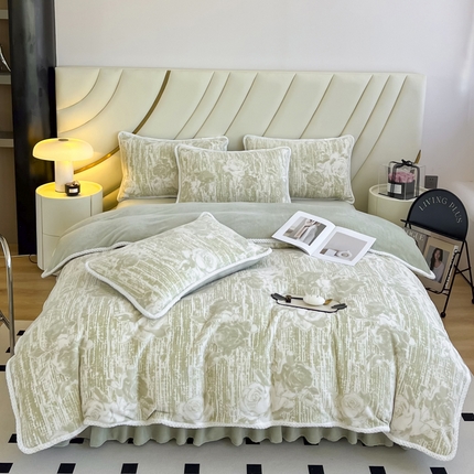 91家纺网 家纺一手货源 找家纺 （总）首选家纺 2024新款A类立体雕花绒牛奶绒婴儿绒四件套