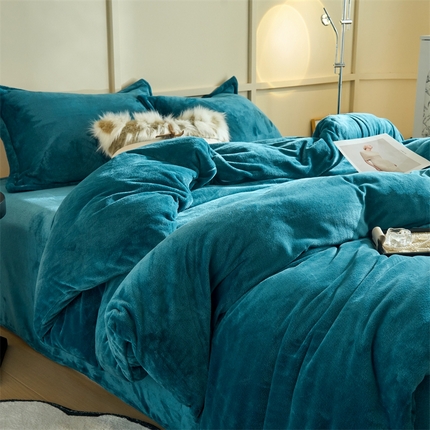 91家纺网 家纺一手货源 找家纺 （总）兰紫橙家纺 2025新款加厚保暖纯色双拼牛奶绒四件套