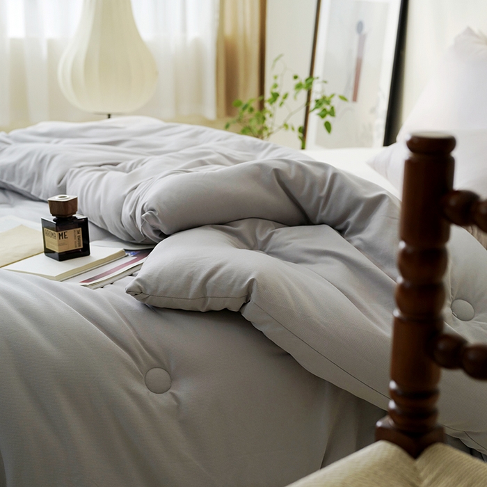 91家纺网 家纺一手货源 找家纺 欧夏家纺 2024新款日式素棉提花大豆被明太西川 灰色