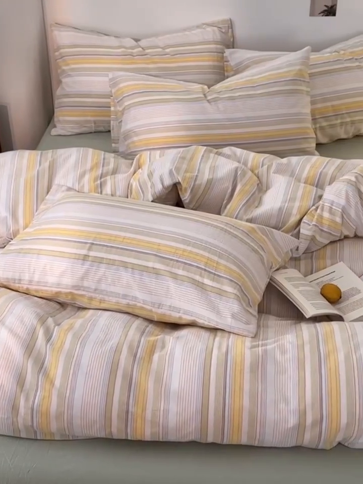 91家纺网 家纺一手货源 找家纺 久典家居 2024新款水洗棉条纹系列单被套 沐妍黄