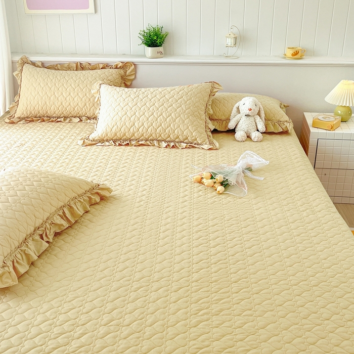 91家纺网 家纺一手货源 找家纺 暖居 2024支持定制纯棉榻榻米四件套全棉农村单件大炕盖纯色床单三件套系列 米黄