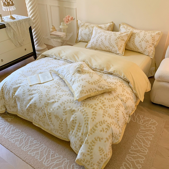 91家纺网 家纺一手货源 找家纺 2024新款全棉磨毛印花系列四件套 仙草