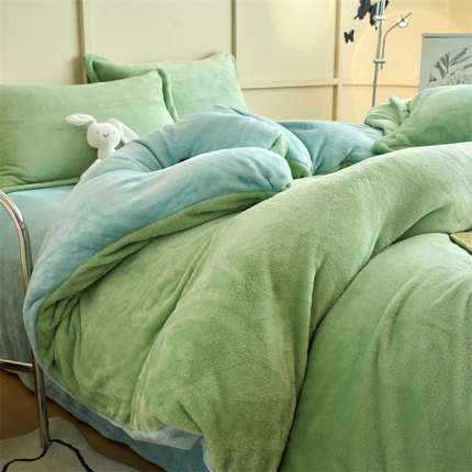 91家纺网 家纺一手货源 找家纺 （总）兰紫橙家纺 2025新款加厚保暖纯色双拼牛奶绒四件套