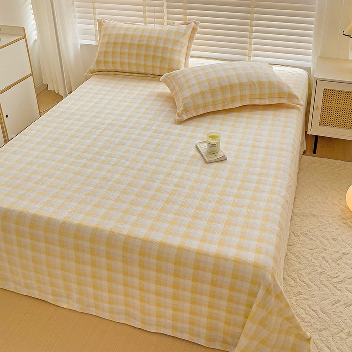 91家纺网 家纺一手货源 找家纺 简一 2024新款牛奶绒无印风ins风方格系列-单枕套 无印风方格方格-浅黄