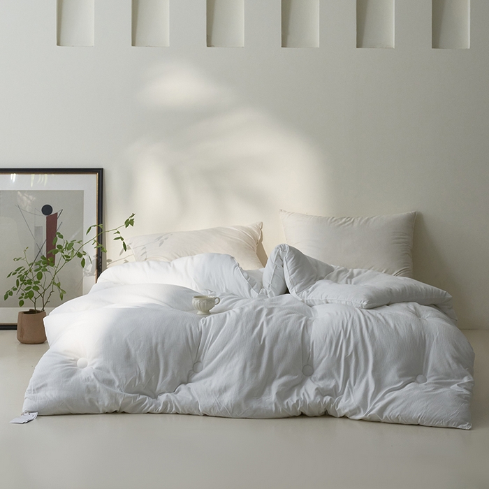 91家纺网 家纺一手货源 找家纺 欧夏家纺 2024新款日式素棉提花大豆被明太西川 白色