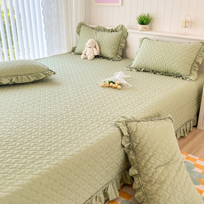 91家纺网 家纺一手货源 找家纺 暖居 2024支持定制纯棉榻榻米四件套全棉农村单件大炕盖纯色床单三件套系列 芥末绿