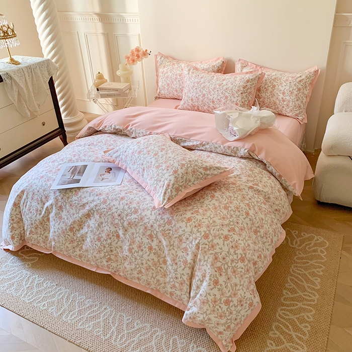 91家纺网 家纺一手货源 找家纺 2024新款全棉磨毛印花系列四件套 花语涧