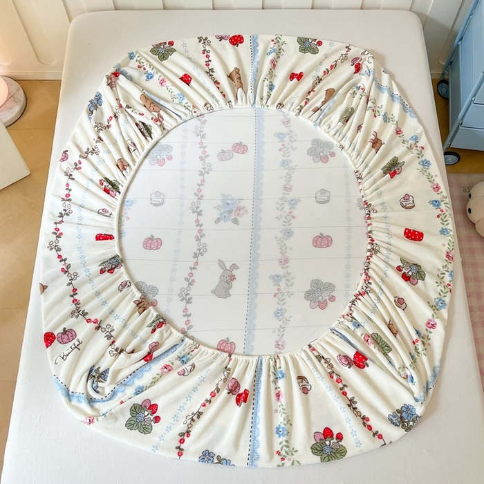 91家纺网 家纺一手货源 找家纺  星座家纺 2025新款小清新牛奶绒单床笠 动物小花