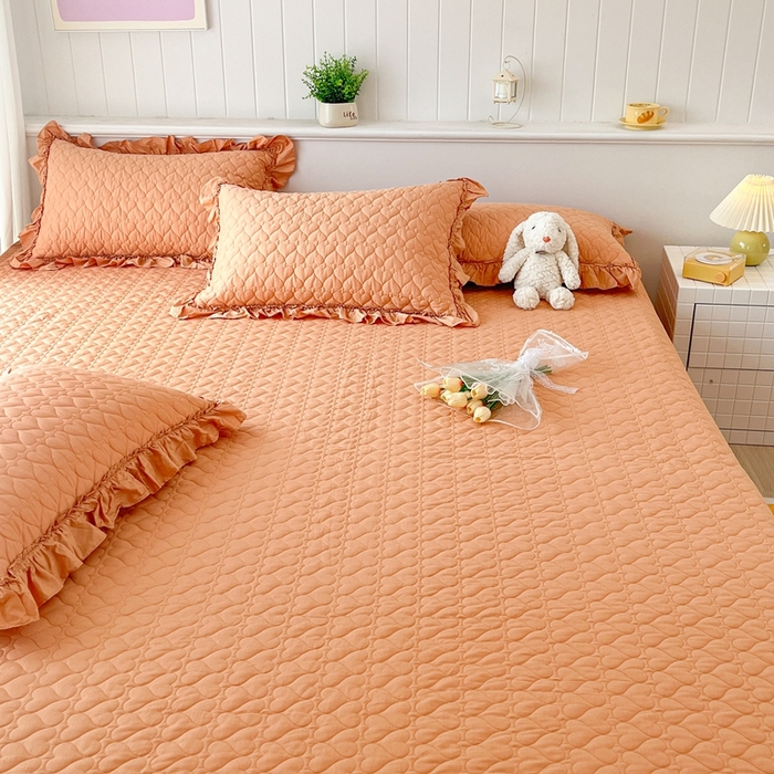 91家纺网 家纺一手货源 找家纺 暖居 2024支持定制纯棉榻榻米四件套全棉农村单件大炕盖纯色床单三件套系列 橙色