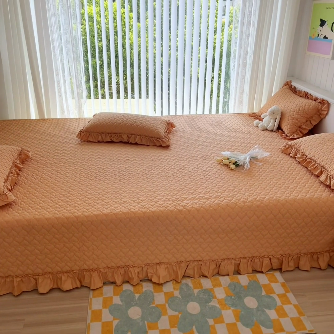 91家纺网 家纺一手货源 找家纺 暖居 2024支持定制纯棉榻榻米四件套全棉农村单件大炕盖纯色床单三件套系列 橙色