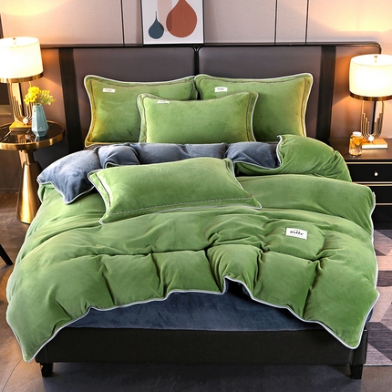 91家纺网 家纺一手货源 找家纺 （总）董成龙 2024新款高克重纯色牛奶绒法莱绒金貂貂狐床笠款四件套