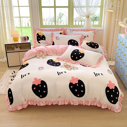 91家纺网 家纺一手货源 找家纺 （总）喜梦缘家纺  2025新款直播热款高克重韩版牛奶绒四件套婚庆四件套双拼四件套