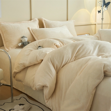 91家纺网 家纺一手货源 找家纺 （总）兰紫橙家纺 2025新款加厚保暖纯色双拼牛奶绒四件套