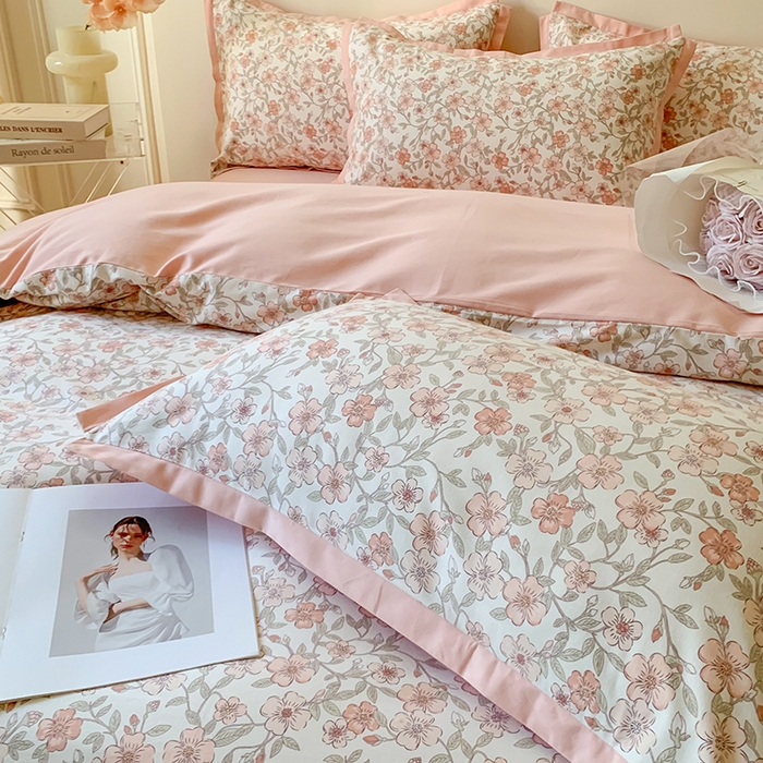 91家纺网 家纺一手货源 找家纺 2024新款全棉磨毛印花系列四件套 花语涧