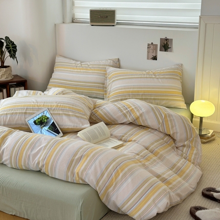 久典家居 2024新款水洗棉条纹系列四件套 沐妍黄