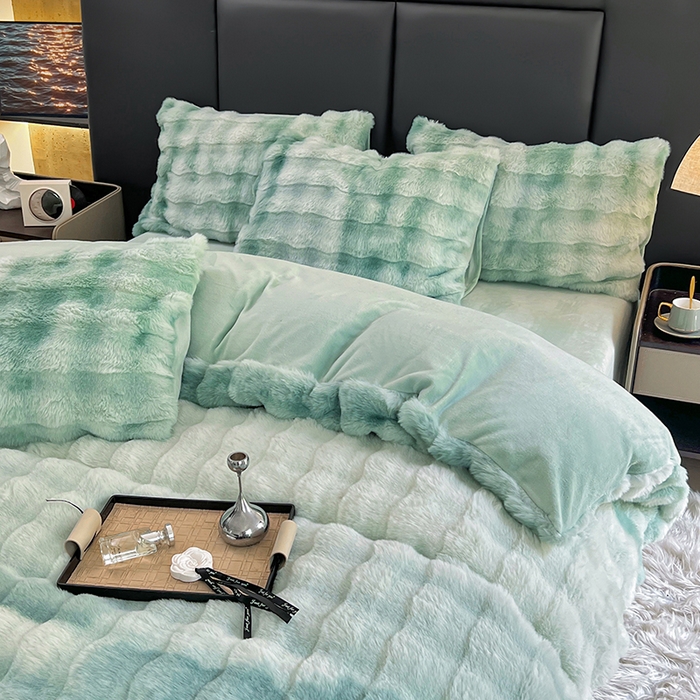 91家纺网 家纺一手货源 找家纺 金爱家 2024新品全消光A类纯色獭兔毛绒立体牛奶绒四件套-七彩泡泡 七彩泡泡绿