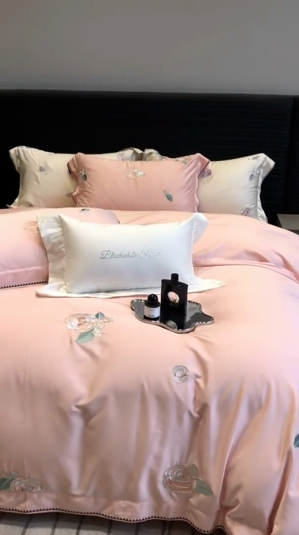 91家纺网 家纺一手货源 找家纺 黑白森林 2024年春夏上新50x50s高支天丝棉四件套-莉亚公主 莉亚公主-柔粉