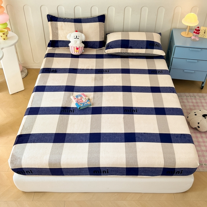 91家纺网 家纺一手货源 找家纺  星座家纺 2025新款小清新牛奶绒单床笠 英伦风