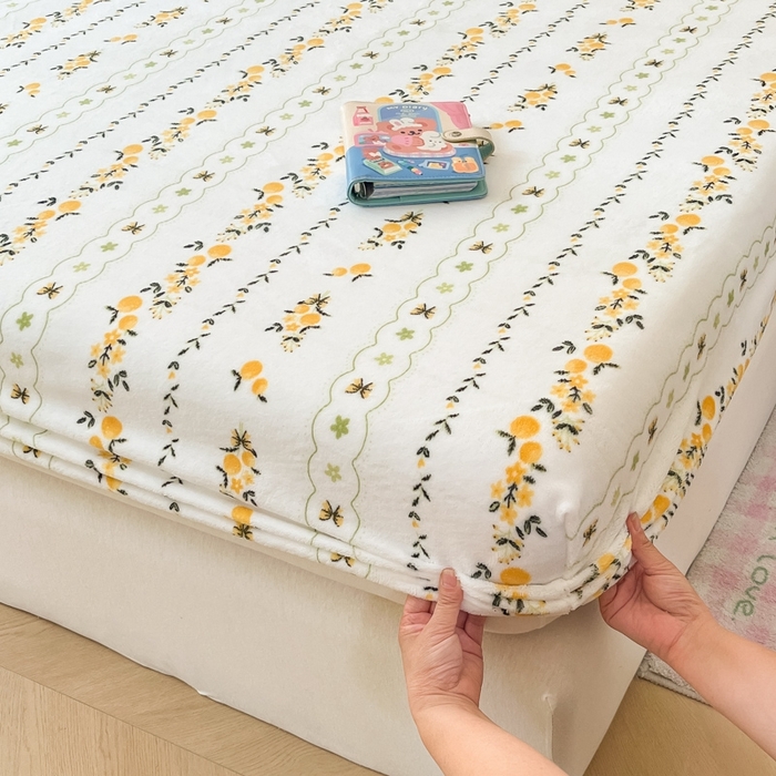 91家纺网 家纺一手货源 找家纺  星座家纺 2025新款小清新牛奶绒单床笠 蜜桔