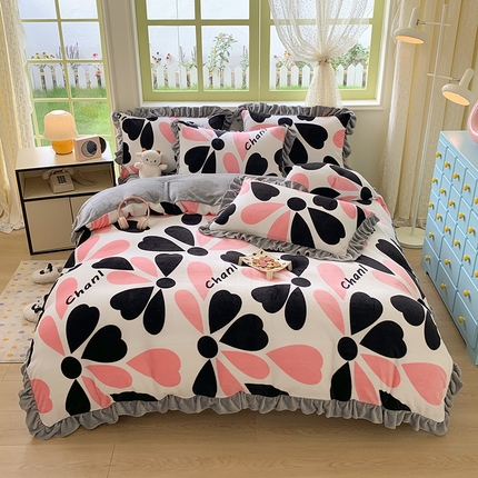 91家纺网 家纺一手货源 找家纺 （总）喜梦缘家纺  2025新款直播热款高克重韩版牛奶绒四件套婚庆四件套双拼四件套