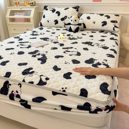 丝羽坊 2024新款A类加厚牛奶绒夹棉床笠 晚安熊猫