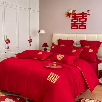 91家纺网 家纺一手货源 找家纺 （总）欧乐蒂 2025新款亲肤棉婚庆刺绣四件套系列