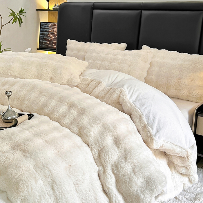 91家纺网 家纺一手货源 找家纺 金爱家 2024新品全消光A类纯色獭兔毛绒立体牛奶绒四件套-七彩泡泡 七彩泡泡白