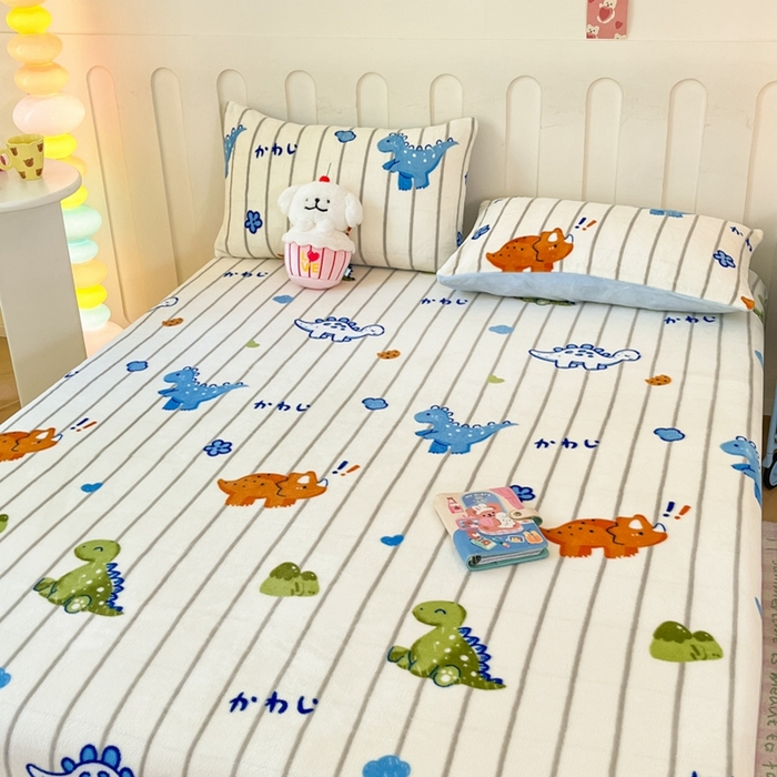 91家纺网 家纺一手货源 找家纺  星座家纺 2025新款小清新牛奶绒单床笠 动物世界