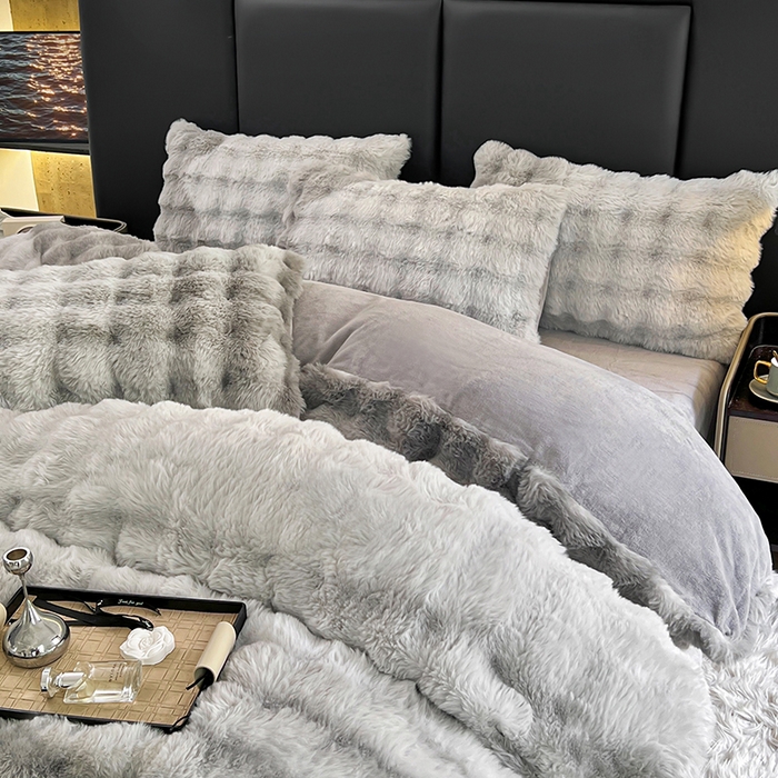 91家纺网 家纺一手货源 找家纺 金爱家 2024新品全消光A类纯色獭兔毛绒立体牛奶绒四件套-七彩泡泡 七彩泡泡灰