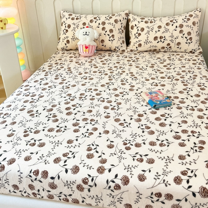 91家纺网 家纺一手货源 找家纺  星座家纺 2025新款小清新牛奶绒单床笠 玫瑰的故事