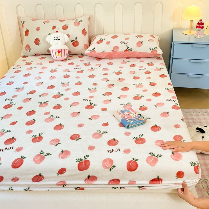 91家纺网 家纺一手货源 找家纺  星座家纺 2025新款小清新牛奶绒单床笠 水果派