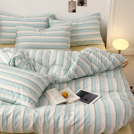 久典家居 2024新款水洗棉条纹系列单被套 童话蓝