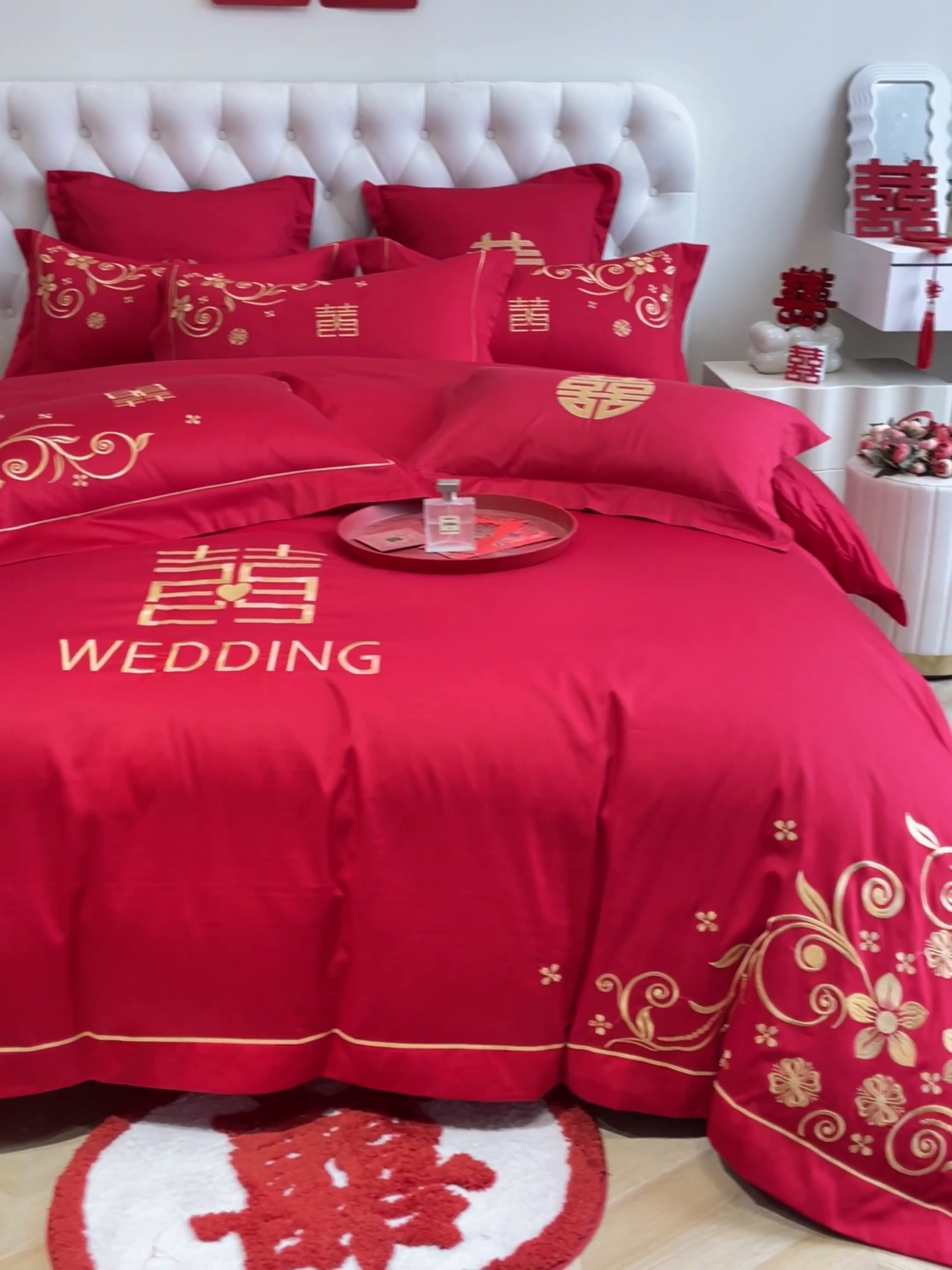 91家纺网 家纺一手货源 找家纺 欧乐蒂 2025新款亲肤棉婚庆刺绣四件套系列 金枝玉叶