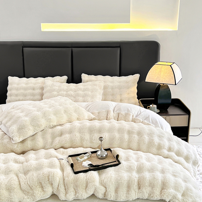 91家纺网 家纺一手货源 找家纺 金爱家 2024新品全消光A类纯色獭兔毛绒立体牛奶绒四件套-七彩泡泡 七彩泡泡白