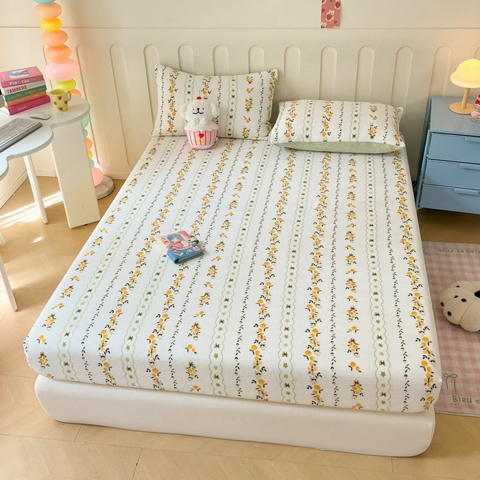 91家纺网 家纺一手货源 找家纺  星座家纺 2025新款小清新牛奶绒单床笠 蜜桔