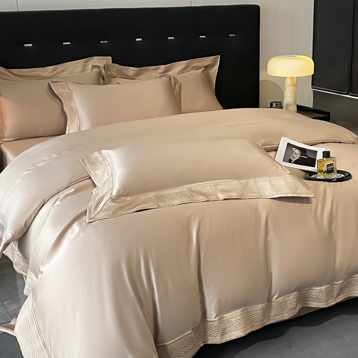 91家纺网 家纺一手货源 找家纺 欧乐蒂 2025新款高支高密水洗贡缎全棉四件套-简爱 简爱香槟金