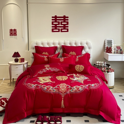 欧乐蒂 2025新款亲肤棉婚庆刺绣四件套系列 龙凤瑞彩2