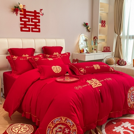 91家纺网 家纺一手货源 找家纺 （总）欧乐蒂 2025新款亲肤棉婚庆刺绣四件套系列