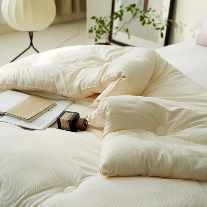 91家纺网 家纺一手货源 找家纺 欧夏家纺 2024新款日式素棉提花大豆被明太西川 米色