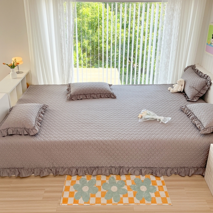 91家纺网 家纺一手货源 找家纺 暖居 2024支持定制纯棉榻榻米四件套全棉农村单件大炕盖纯色床单三件套系列 夜空灰  