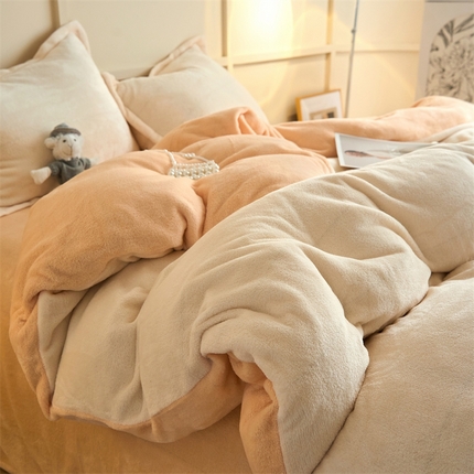 91家纺网 家纺一手货源 找家纺 （总）兰紫橙家纺 2025新款加厚保暖纯色双拼牛奶绒四件套