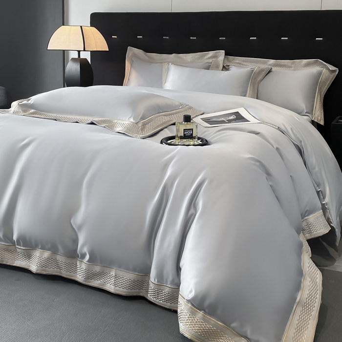 91家纺网 家纺一手货源 找家纺 欧乐蒂 2025新款高支高密水洗贡缎全棉四件套-简爱 简爱高级灰