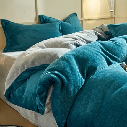 91家纺网 家纺一手货源 找家纺 （总）兰紫橙家纺 2025新款加厚保暖纯色双拼牛奶绒四件套