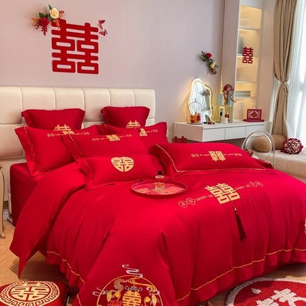 91家纺网 家纺一手货源 找家纺 （总）欧乐蒂 2025新款亲肤棉婚庆刺绣四件套系列