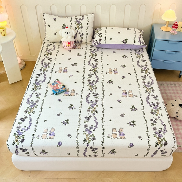 91家纺网 家纺一手货源 找家纺  星座家纺 2025新款小清新牛奶绒单床笠 兔兔伙伴