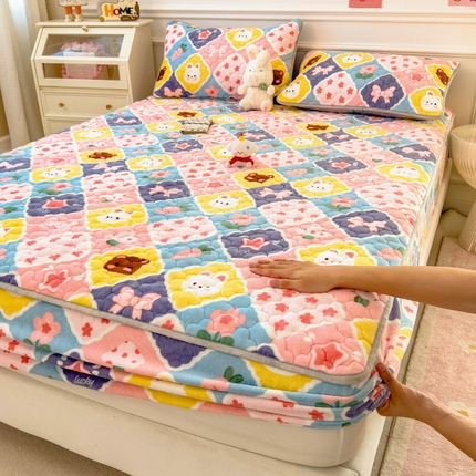 丝羽坊 2024新款A类加厚牛奶绒夹棉床笠 甜蜜时光