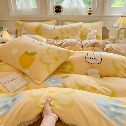 91家纺网 家纺一手货源 找家纺 （总）悦织语 2024新品加厚A面印花牛奶绒+B面豆豆牛奶绒单被套
